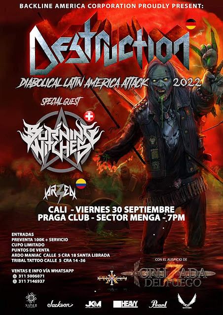 Evento Destruction En Colombia|Conciertos, Festivales.