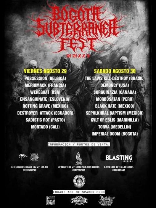 Evento Bogota Subterranea Fest|Conciertos, Festivales.