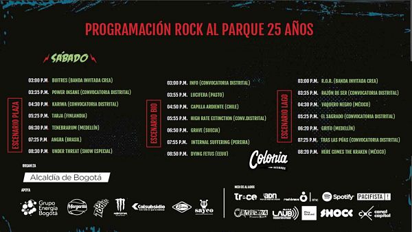 Evento Festival Rock Al Parque Programacion 2019 Cartel Sabado|Conciertos, Festivales.